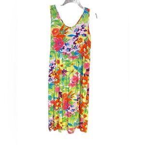 Blue Water Sz S Vibrant Tropical Hawaiin Floral Sleeveless Midi Pocket Pam Dress